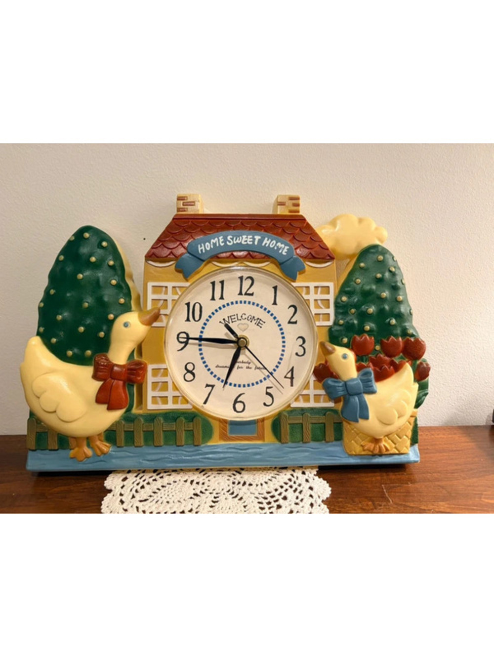 Vintage KIRCH Home Sweet Home Goose Wall Clock 1980s Country Kitchen 15”